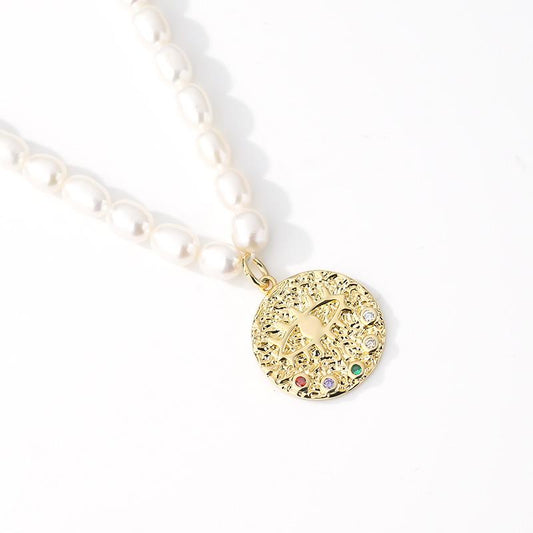 Devil's Eye French Style Pearl Necklace Women's Light Luxury Niche Collarbone Chain Design Sense Coin Pendant
